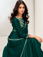 Peacock Green Crepe Satin Silk Saree